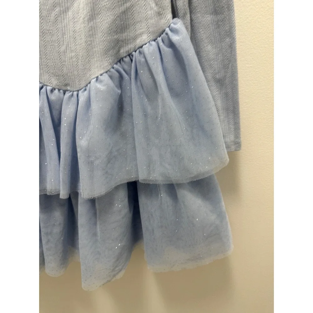 Gymboree Girls Light Blue Pointelle Long Sleeve Glitter Tiered Tutu Dress Size 6